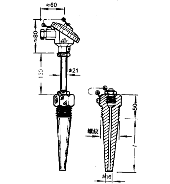 WRNR-15B電站測(cè)溫用低溫低壓熱電偶安裝圖片