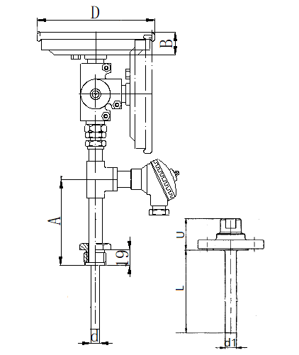 WSSP-574法蘭抽芯式萬向一體化雙金屬溫度計安裝圖片
